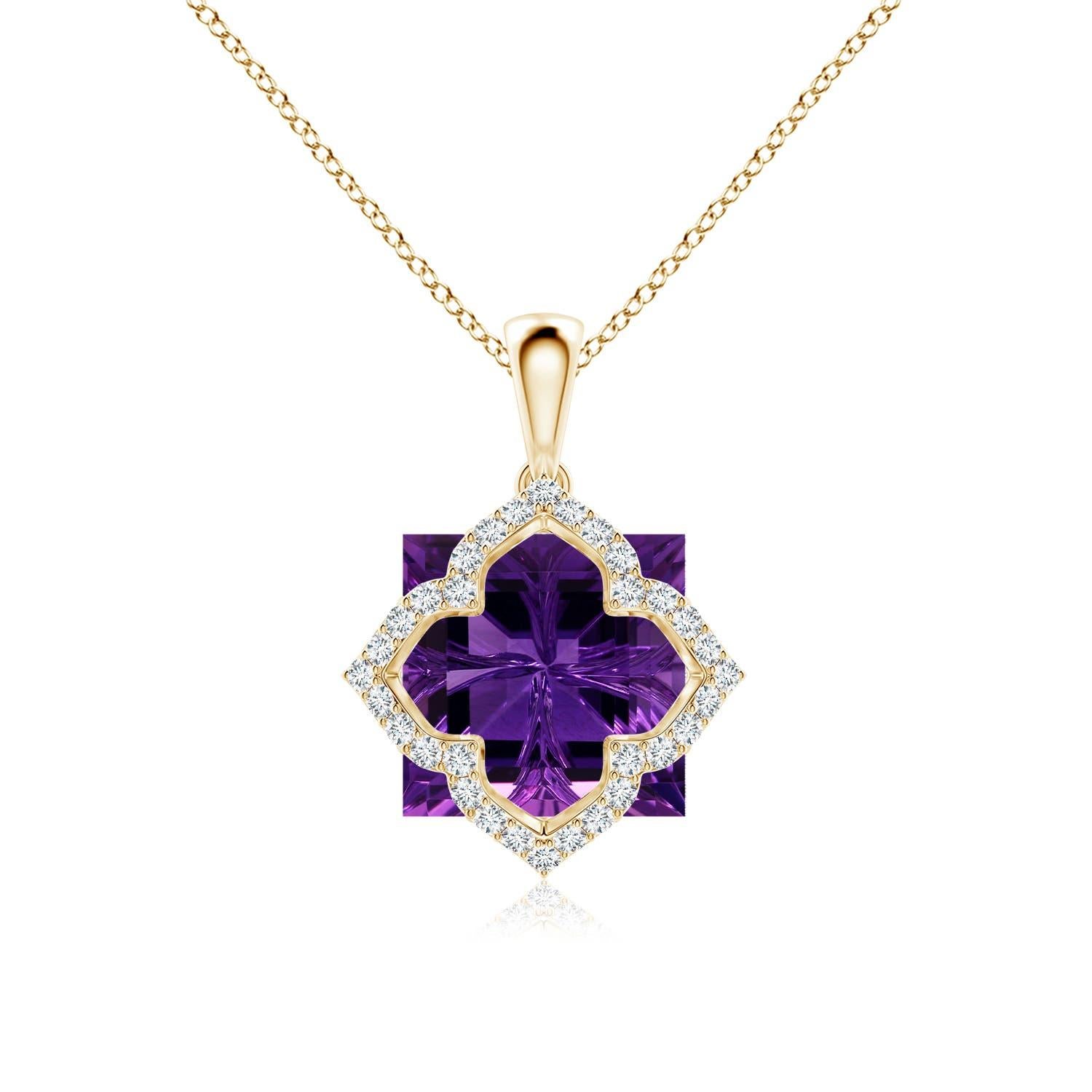 Angara Natural GIA zertifiziert Quadrat 7,55 ct Amethyst und Diamant in 14K Gold im Angebot 3
