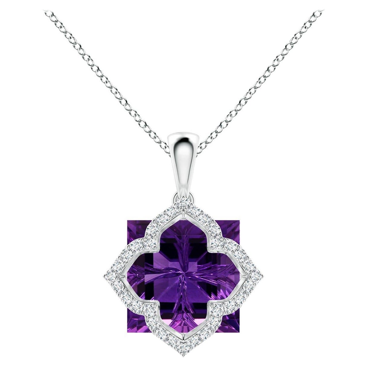 Angara Natural GIA zertifiziert Quadrat 7,55 ct Amethyst und Diamant in 14K Gold