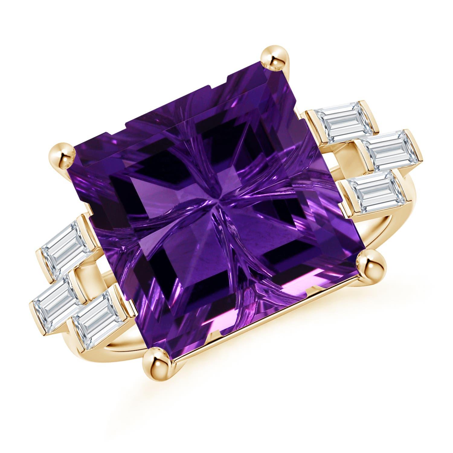 Anello con ametista e diamante quadrato da 7,55 carati certificato GIA di Angara in oro 14K in vendita 4