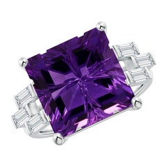 Anillo Angara de amatista natural cuadrada certificada por el GIA de 7,55 ct y diamante en oro de 14 quilates