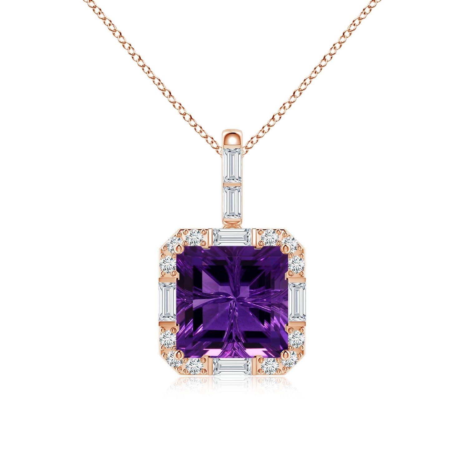 Angara Natural GIA zertifiziert Quadrat 7,55 ct Amethyst Halo-Anhänger in 14K Gold im Angebot 4