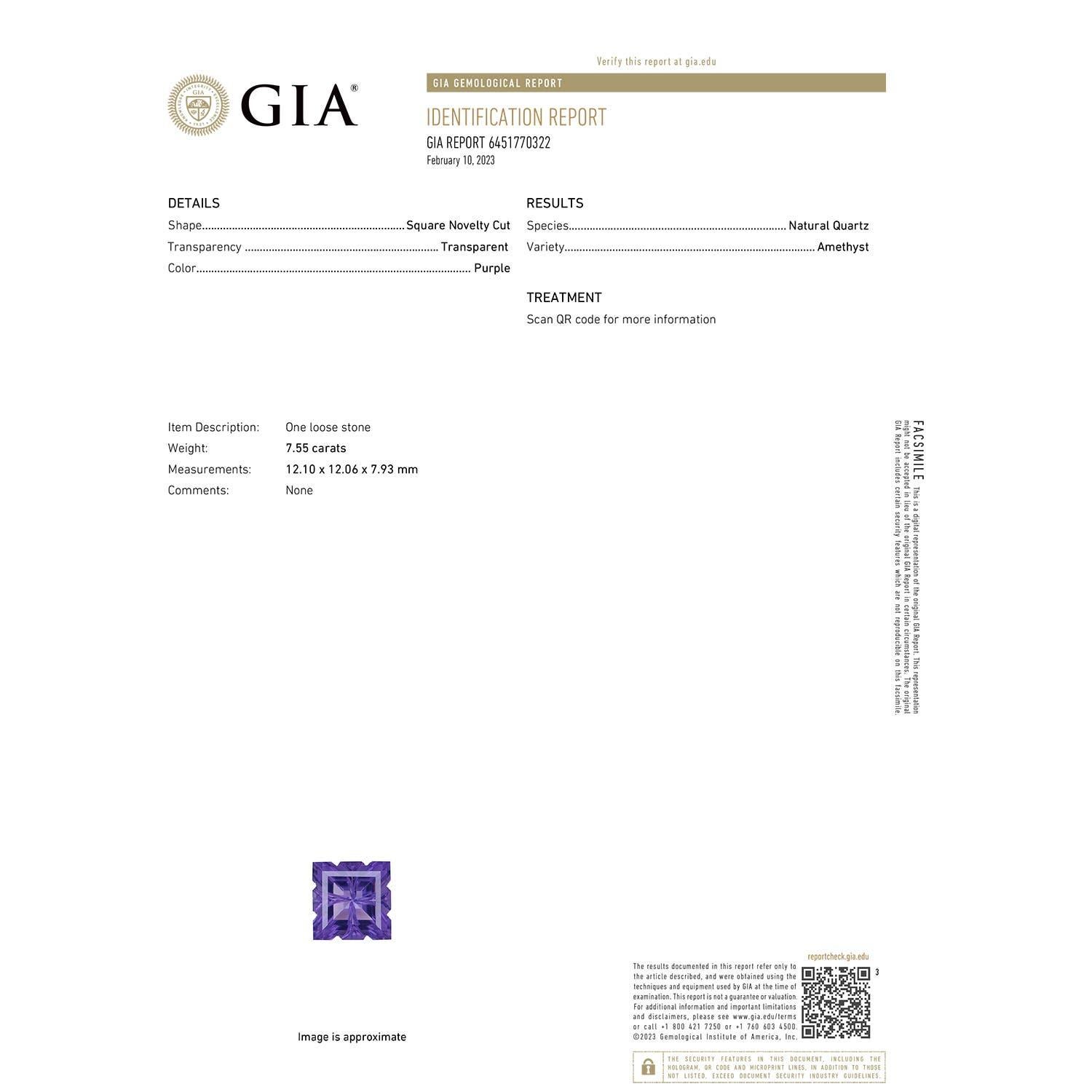 Angara Natural GIA zertifiziert Quadrat 7,55 ct Amethyst Halo-Anhänger in 14K Gold (Moderne) im Angebot