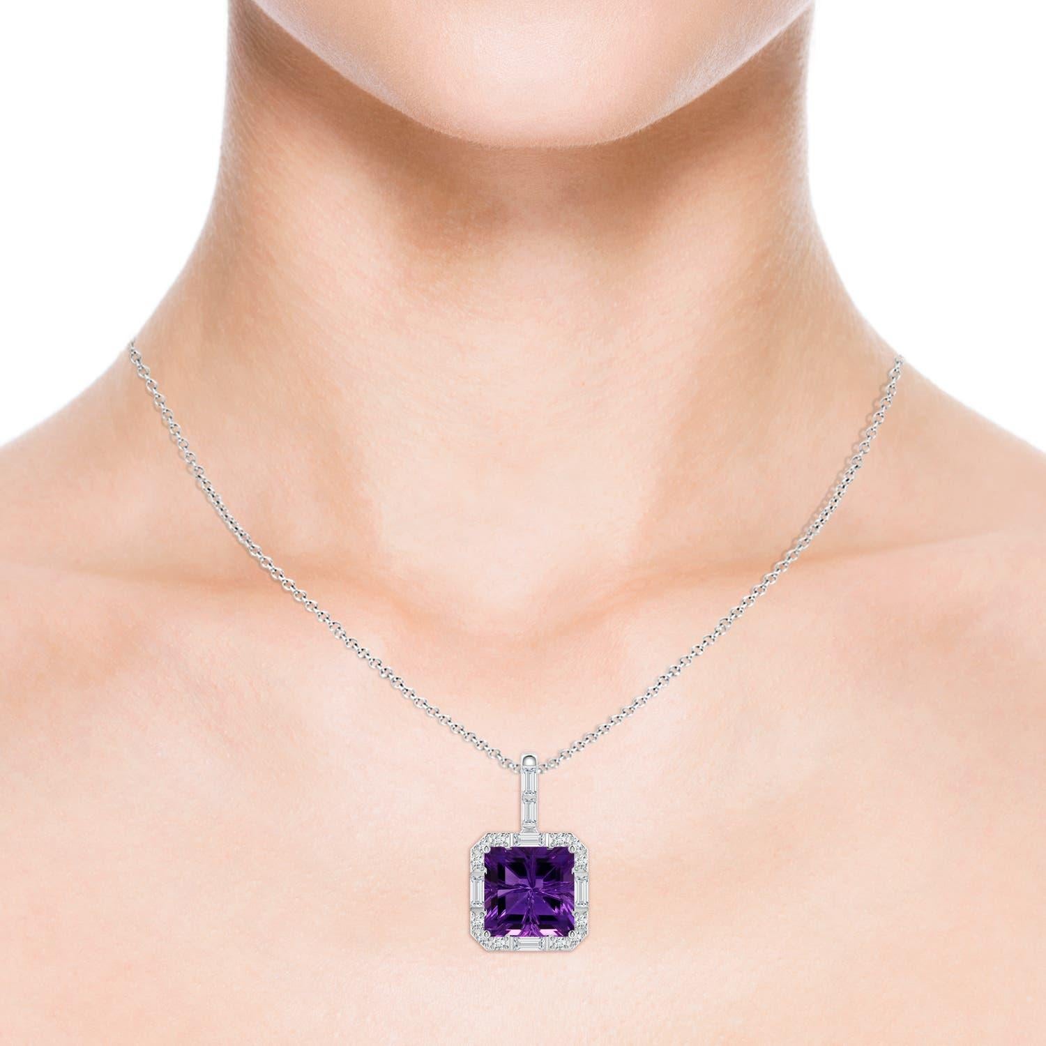 Angara Natural GIA zertifiziert Quadrat 7,55 ct Amethyst Halo-Anhänger in 14K Gold Damen im Angebot