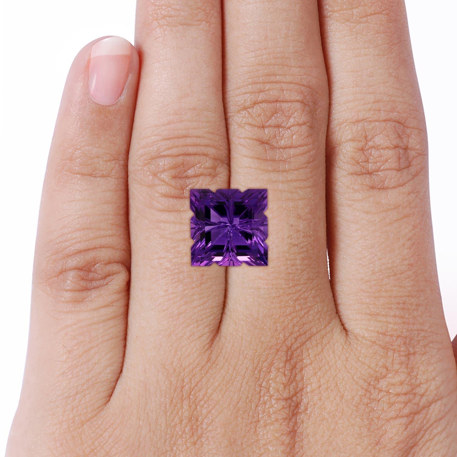 Angara Natural GIA zertifiziert Quadrat 7,55 ct Amethyst Halo-Anhänger in 14K Gold im Angebot 2