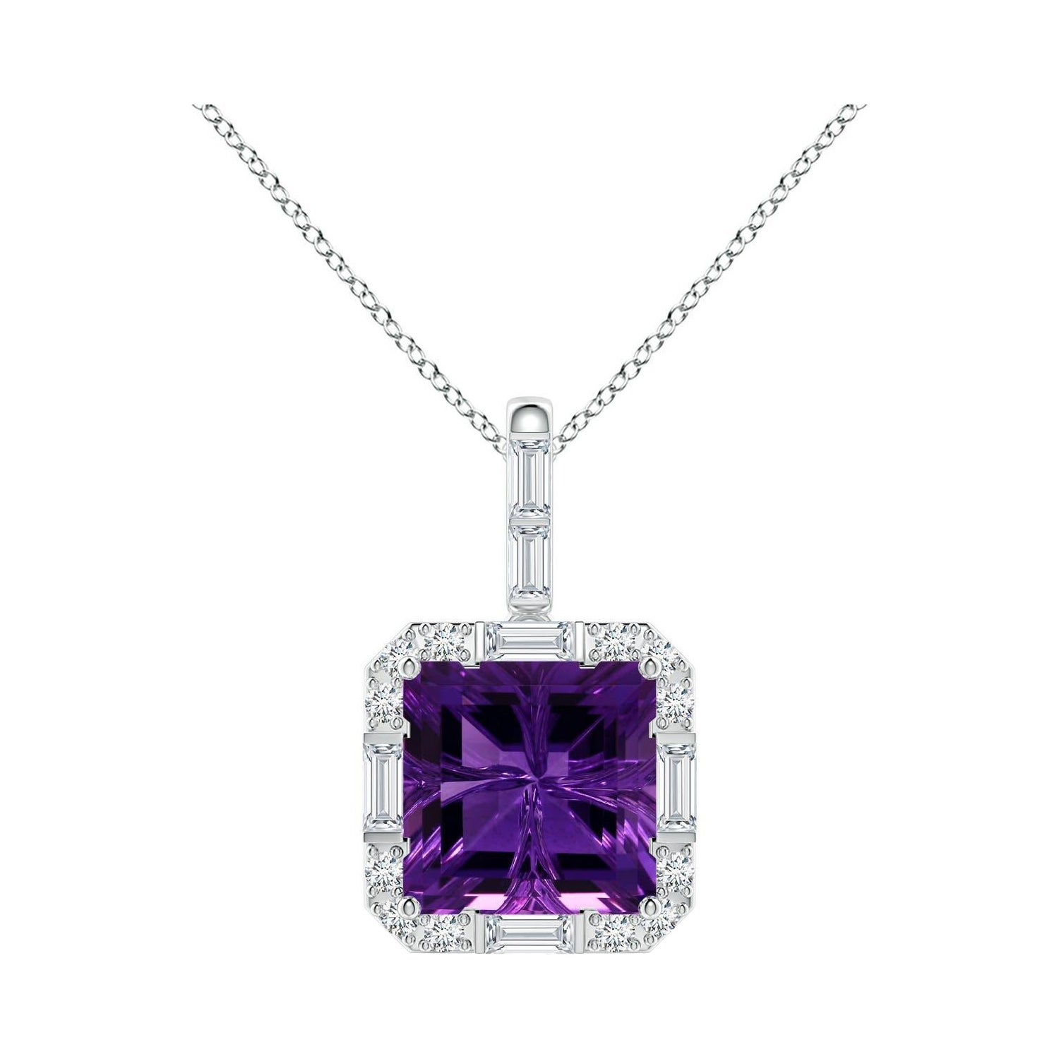 Angara Natural GIA zertifiziert Quadrat 7,55 ct Amethyst Halo-Anhänger in 14K Gold