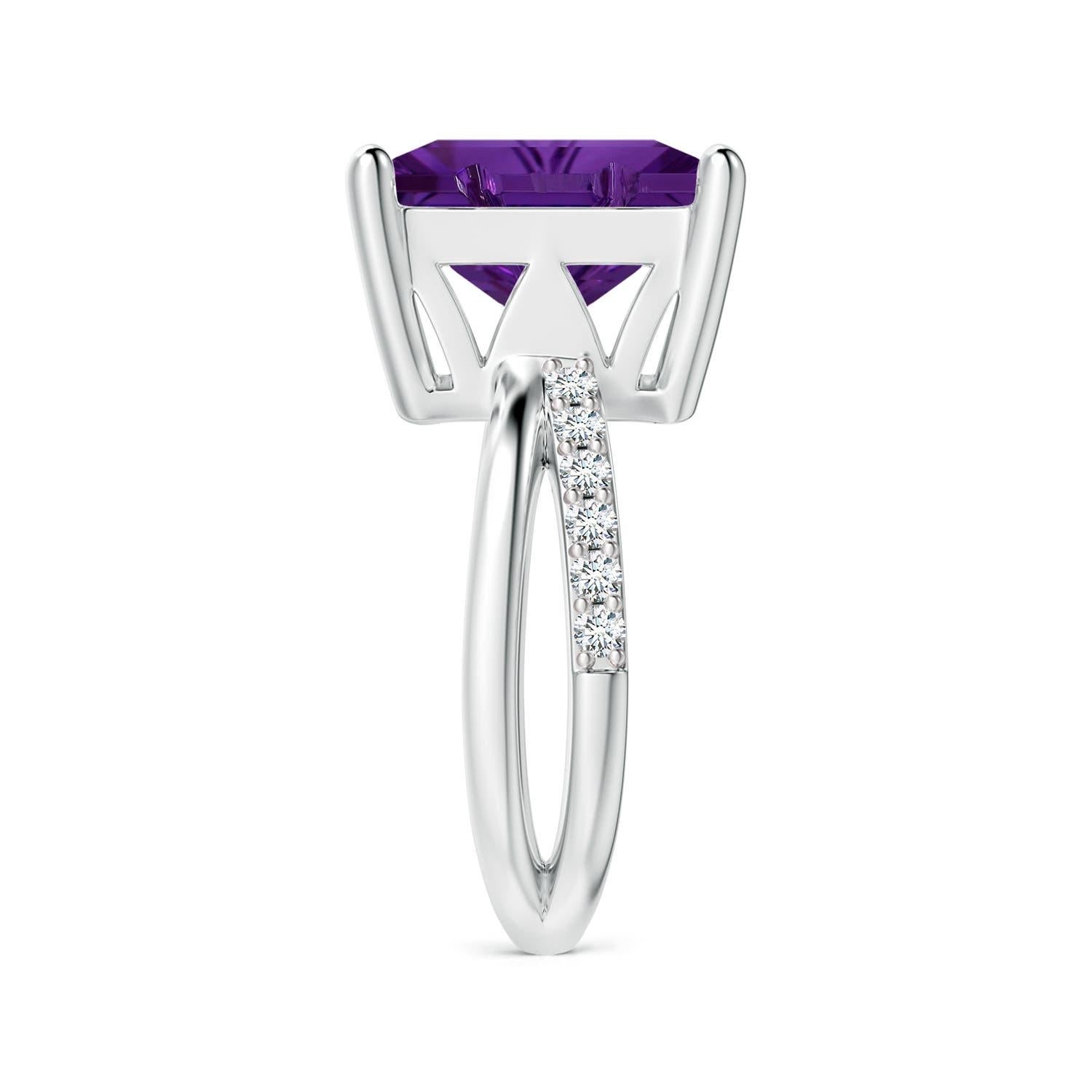 Taille carrée Angara Bague en or 14 carats certifiée GIA avec améthyste carrée de 7,55 ct et diamant en vente