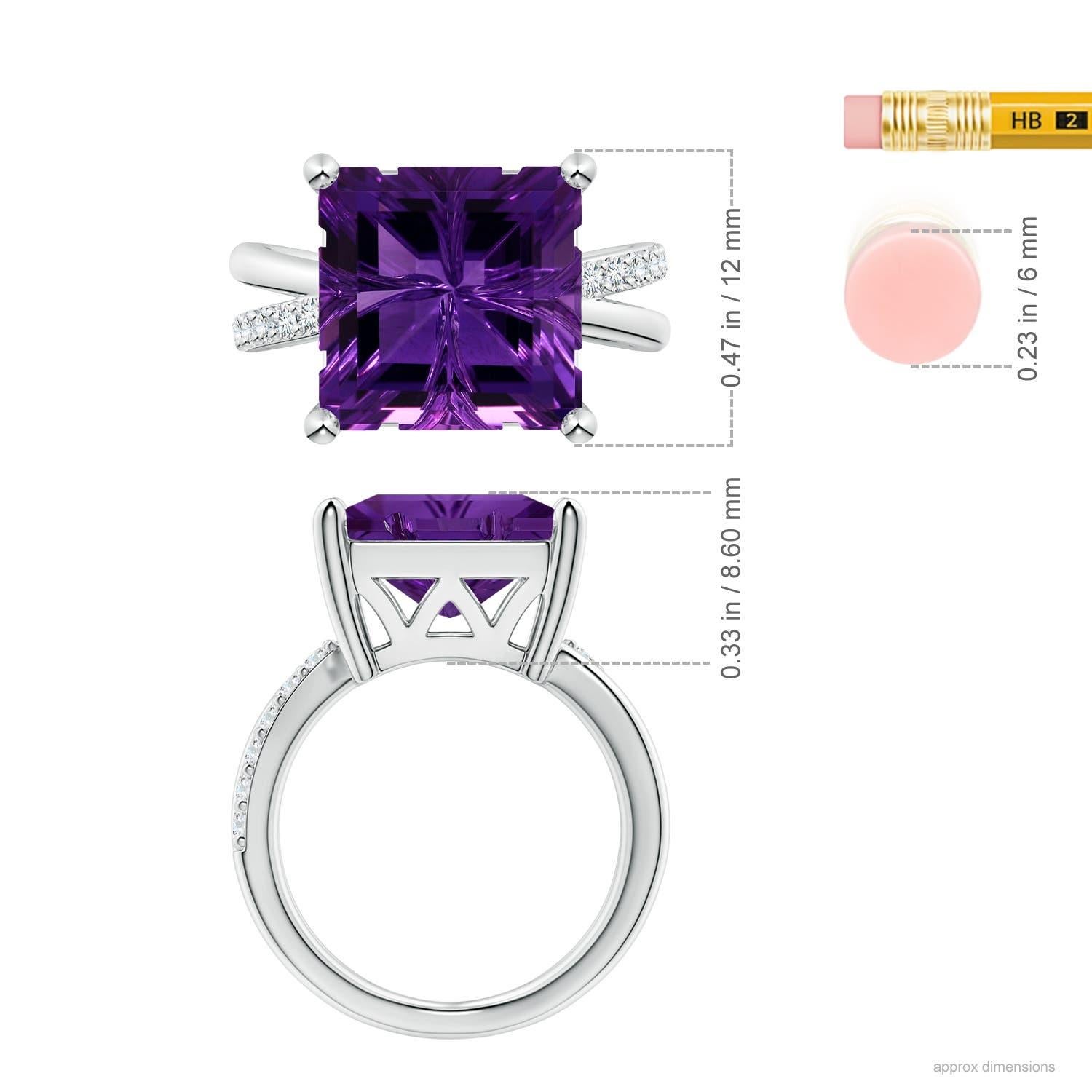 Angara Bague en or 14 carats certifiée GIA avec améthyste carrée de 7,55 ct et diamant en vente 1
