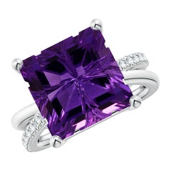 Anillo Angara de amatista natural cuadrada certificada por el GIA de 7,55 ct y diamante en oro de 14 quilates