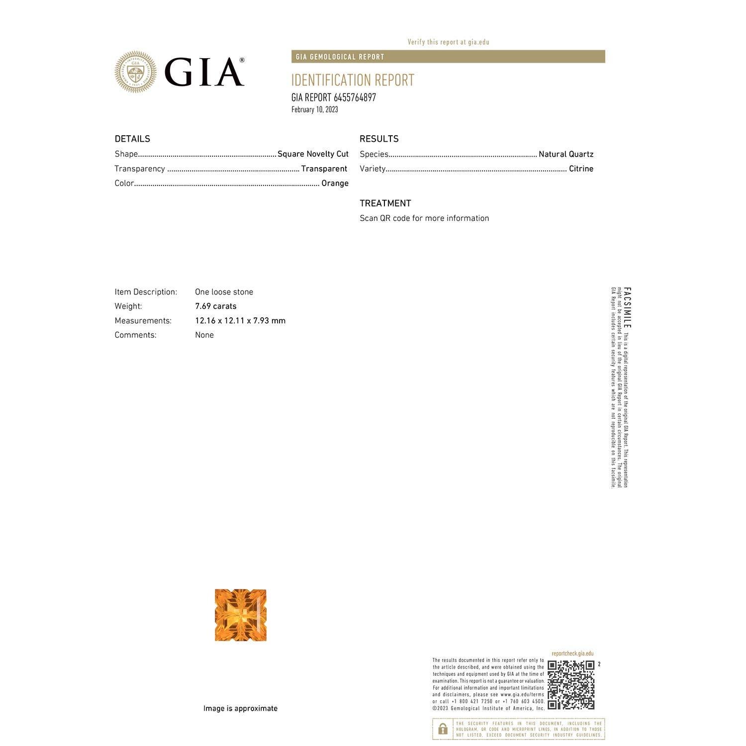 Moderno Anello incrociato con Citrino quadrato da 7,69 carati certificato GIA di Angara in oro 14K in vendita