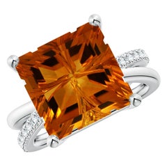 Angara Anillo Cruzado de Citrino Natural Cuadrado Certificado GIA de 7,69 ct en Oro de 14K