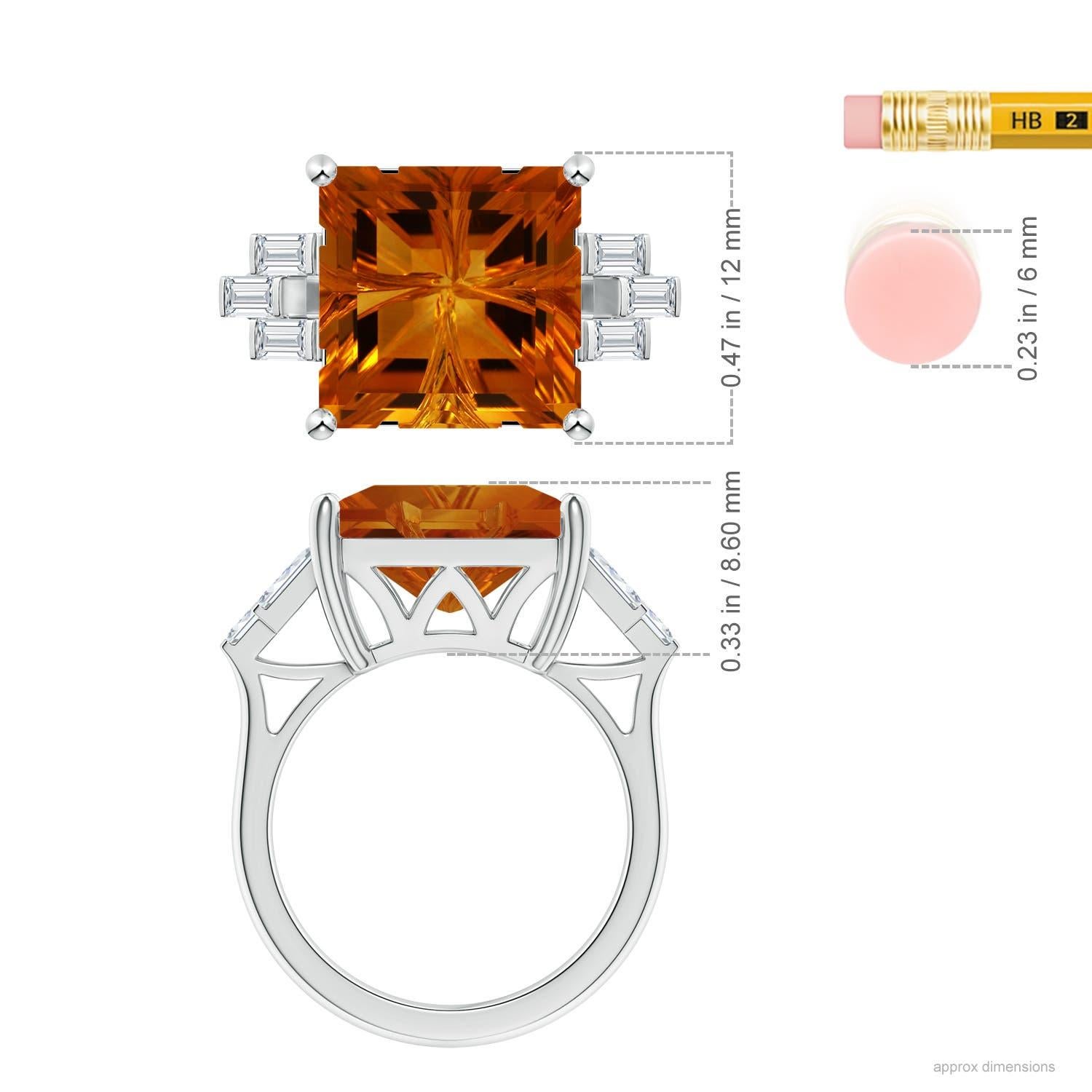 Angara Anillo de Oro de 14K con Citrino y Diamantes Cuadrados de 7,69 ct con Certificado GIA Natural en venta 1