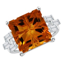 Angara Anillo de Oro de 14K con Citrino y Diamantes Cuadrados de 7,69 ct con Certificado GIA Natural