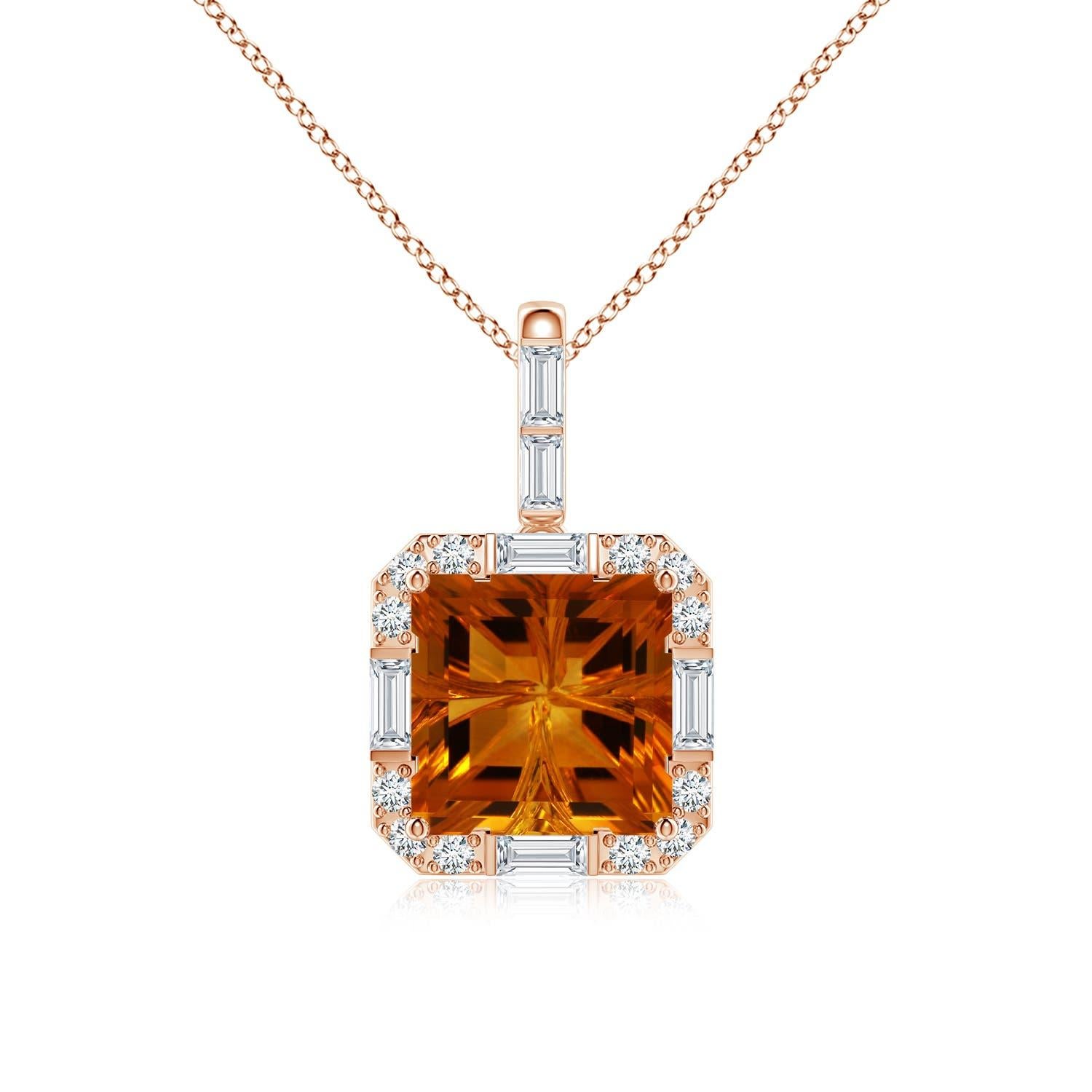 Angara Natural GIA zertifiziert Quadrat 7,69 ct Citrin Halo-Anhänger in 14K Gold im Angebot 4