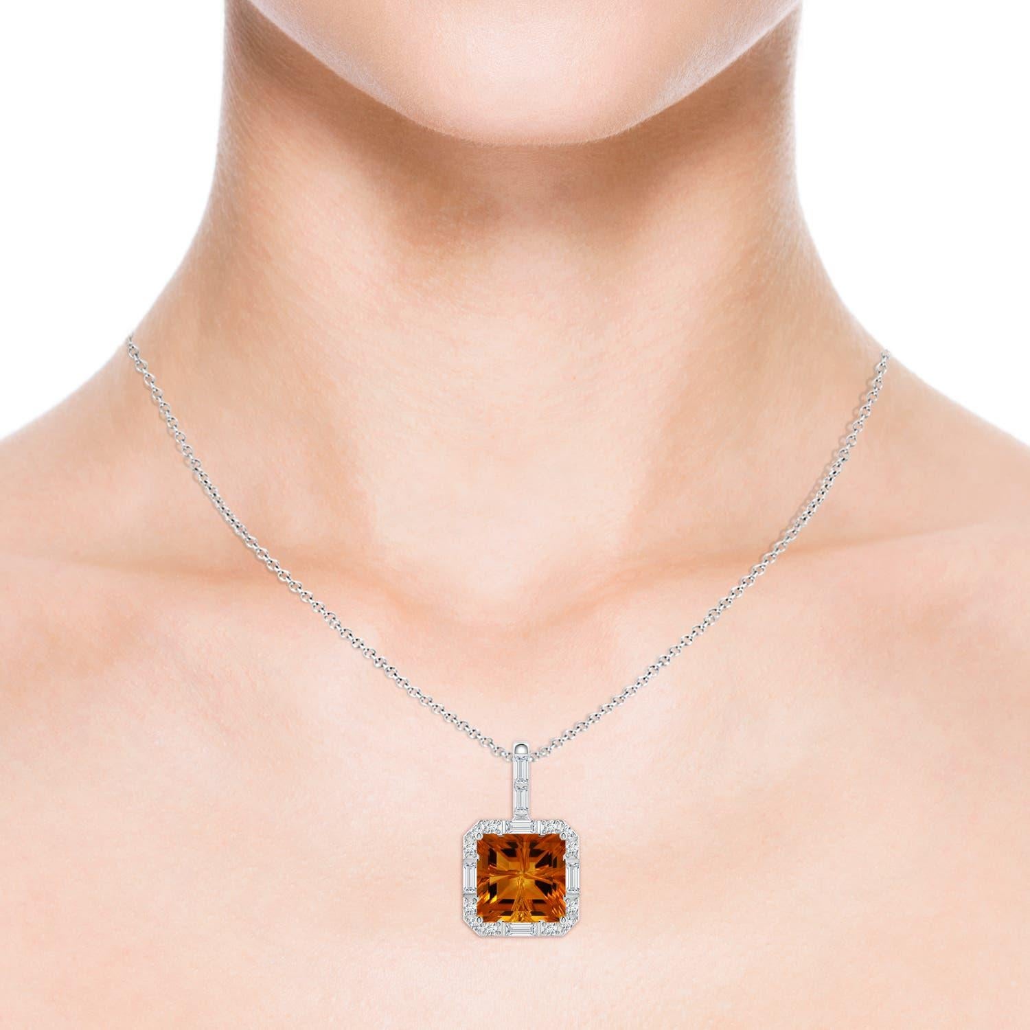 Angara Natural GIA zertifiziert Quadrat 7,69 ct Citrin Halo-Anhänger in 14K Gold Damen im Angebot