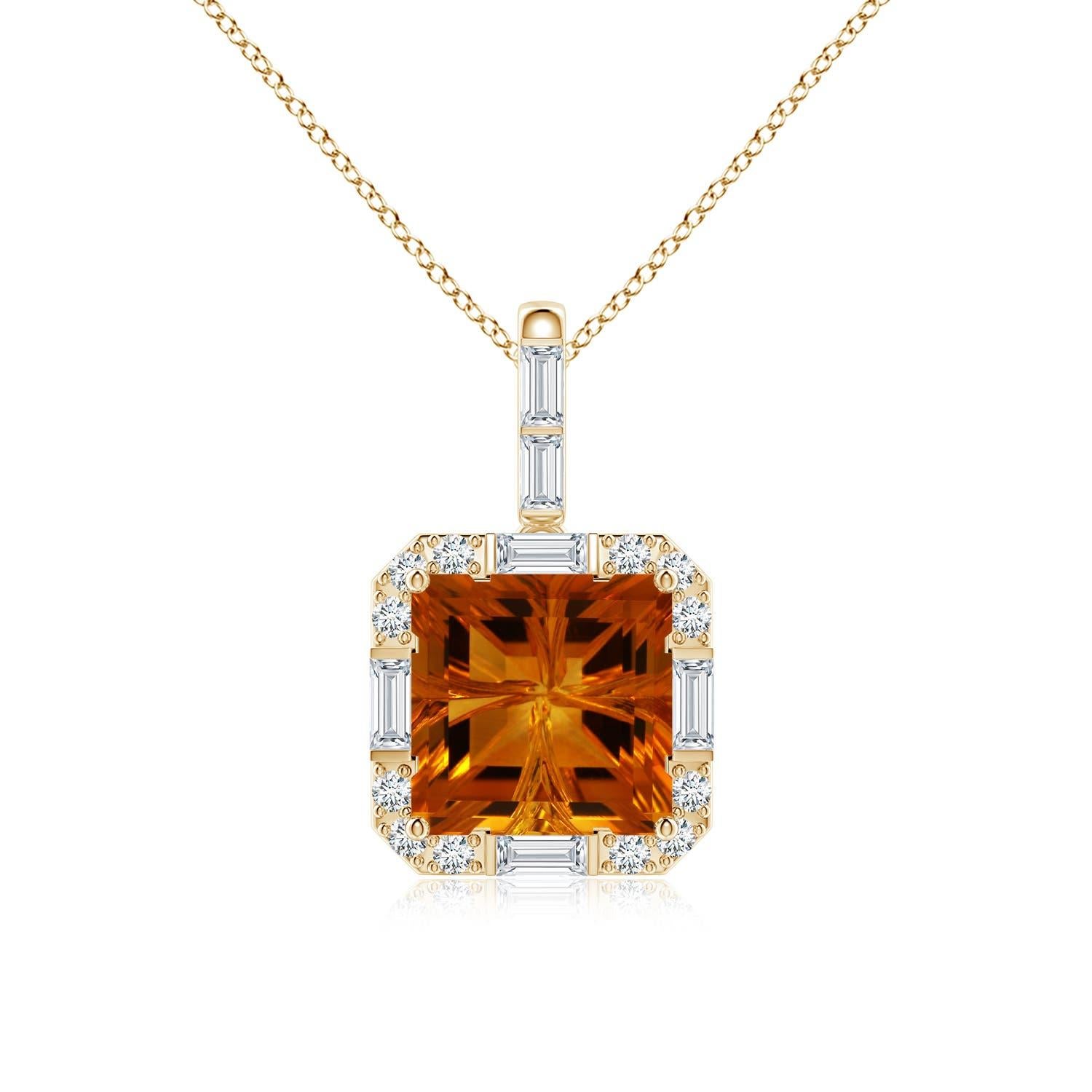 Angara Natural GIA zertifiziert Quadrat 7,69 ct Citrin Halo-Anhänger in 14K Gold im Angebot 3