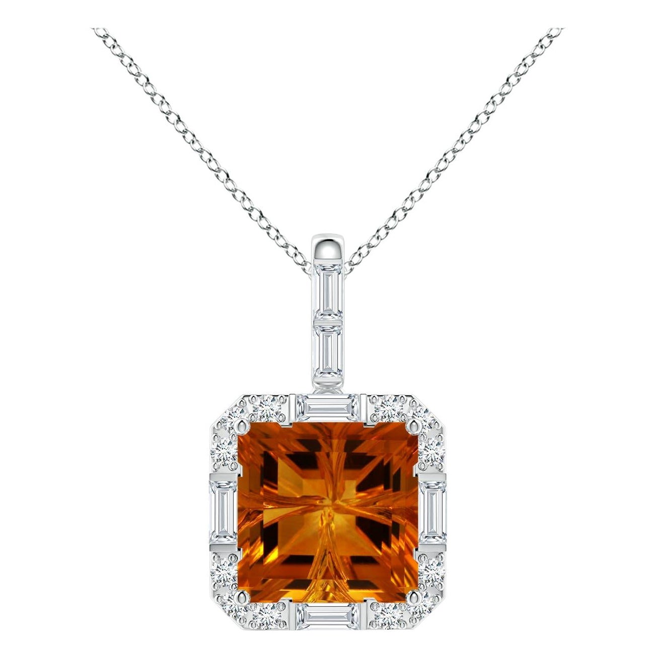 Angara Colgante de oro de 14 quilates con halo de citrino natural cuadrado de 7,69 ct certificado por el GIA