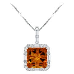 Angara Colgante de oro de 14 quilates con halo de citrino natural cuadrado de 7,69 ct certificado por el GIA