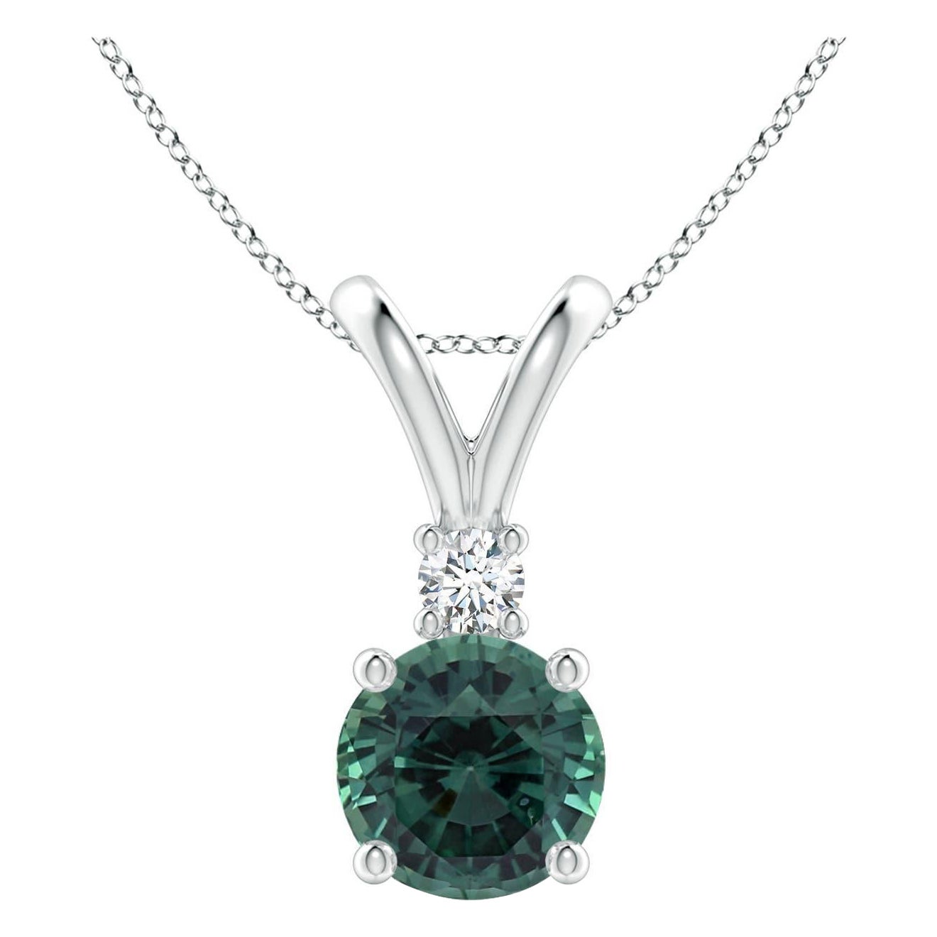 Pendentif solitaire en or 14K avec saphir de Montana certifié GIA et de couleur sarcelle naturelle Angara en vente