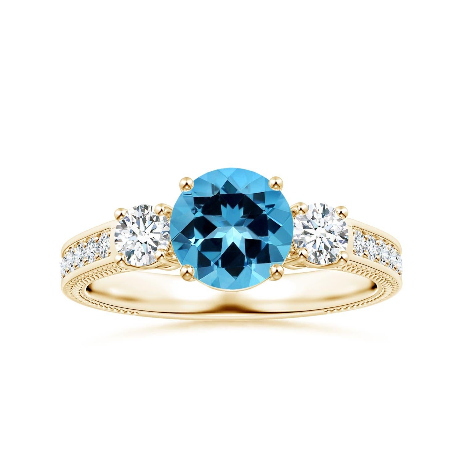 A. Stone naturale certificato GIA con tre pietre da 1,56 ct Anello di Topazio Blu Svizzero in oro 14K in vendita 3
