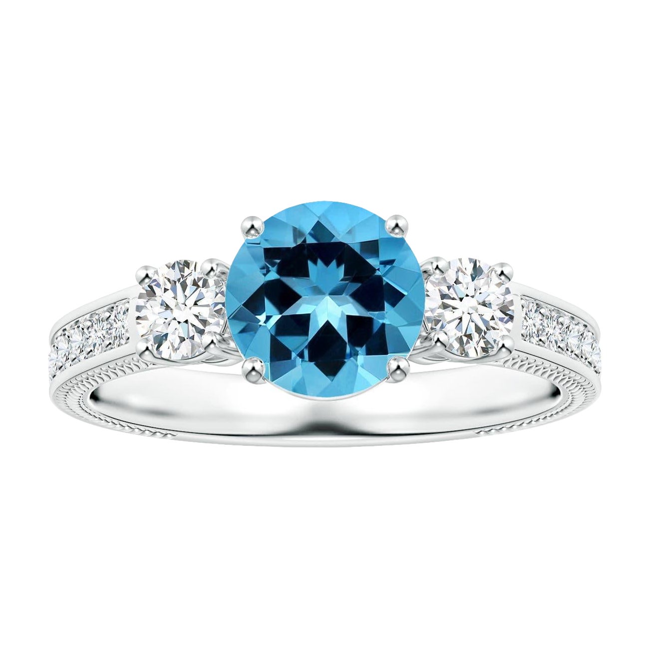 A. Stone naturale certificato GIA con tre pietre da 1,56 ct Anello di Topazio Blu Svizzero in oro 14K