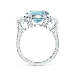 Angara Natural GIA Certified Three Stone 3.81 ct Aquamarine Ring in 14K Gold