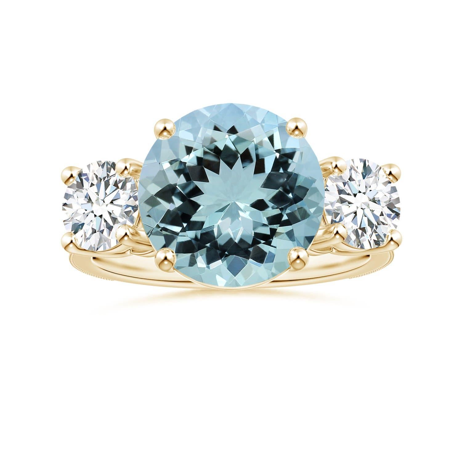 Angara natürlichen GIA zertifiziert drei Stein 3,81 ct Aquamarin Ring in 14K Gold im Angebot 3