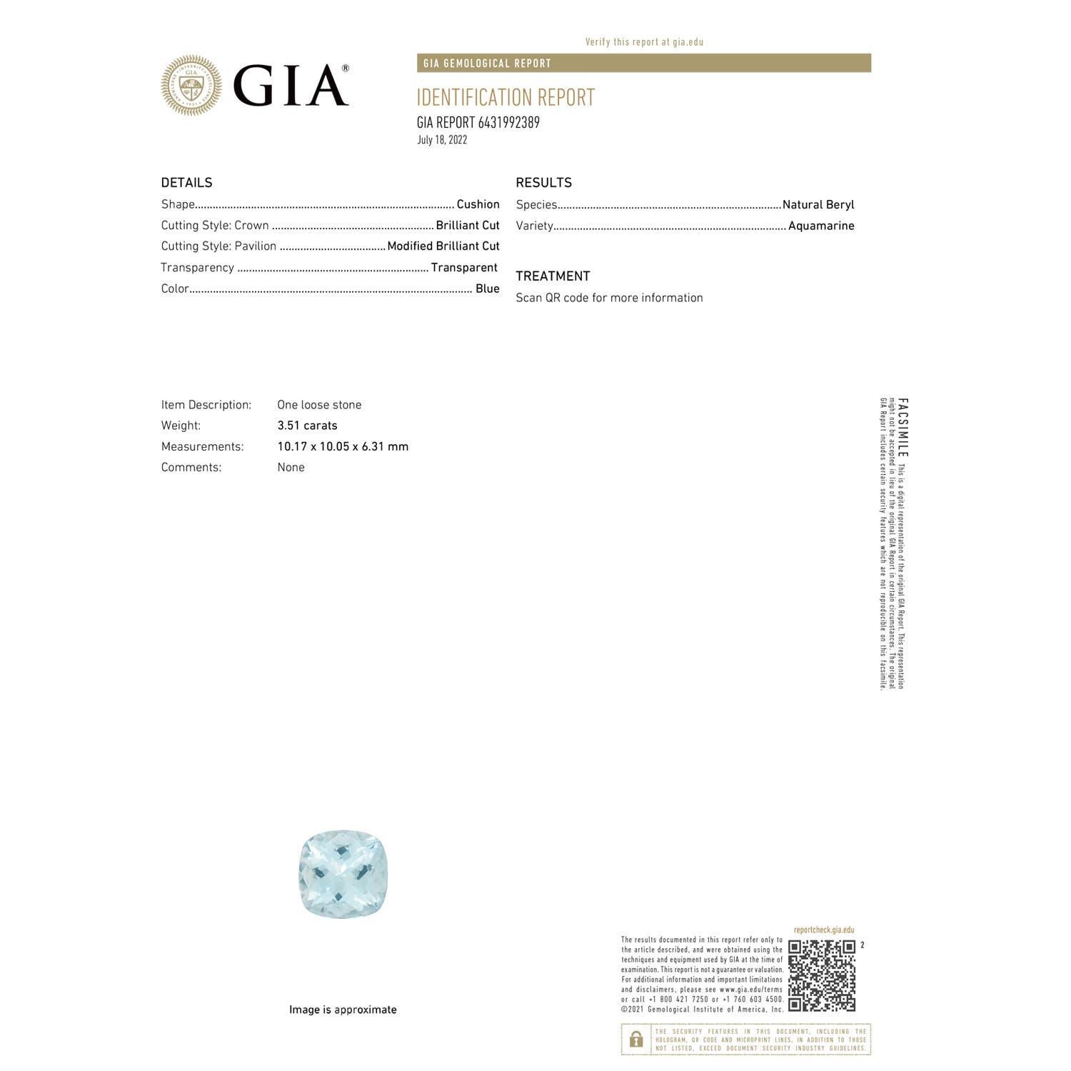 Moderne Aigue-marine en or 14 carats certifiée GIA à trois pierres 3(51) en vente