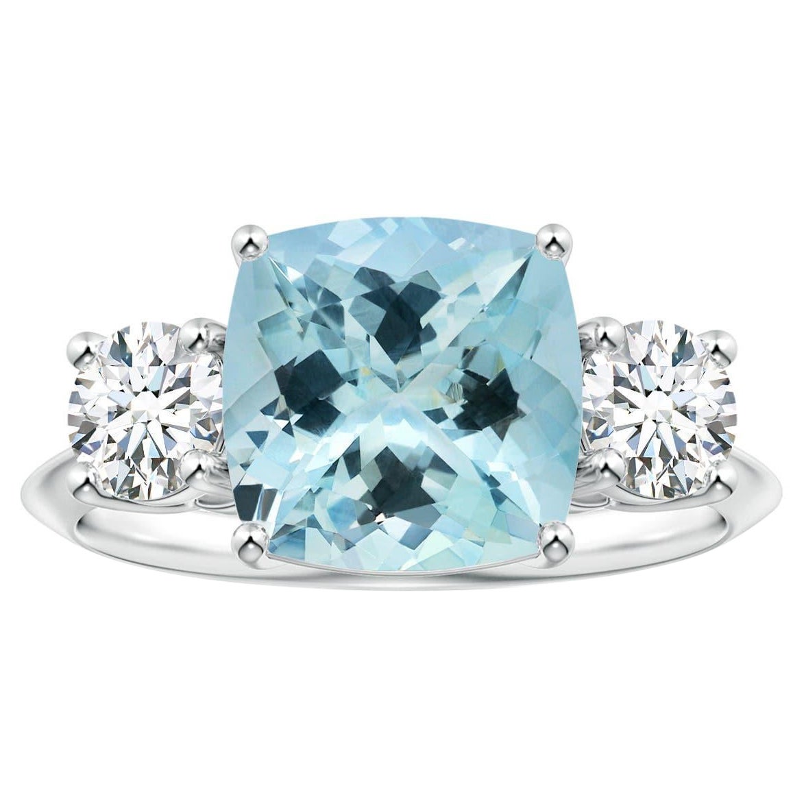 A. Stone naturale certificato GIA con tre pietre, acquamarina da 3,51 carati in oro 14 carati