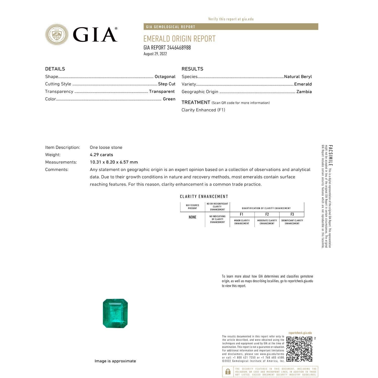 Moderno Anello con smeraldo a tre pietre con taglio a smeraldo di Angara Nature certificato GIA in oro 14K in vendita