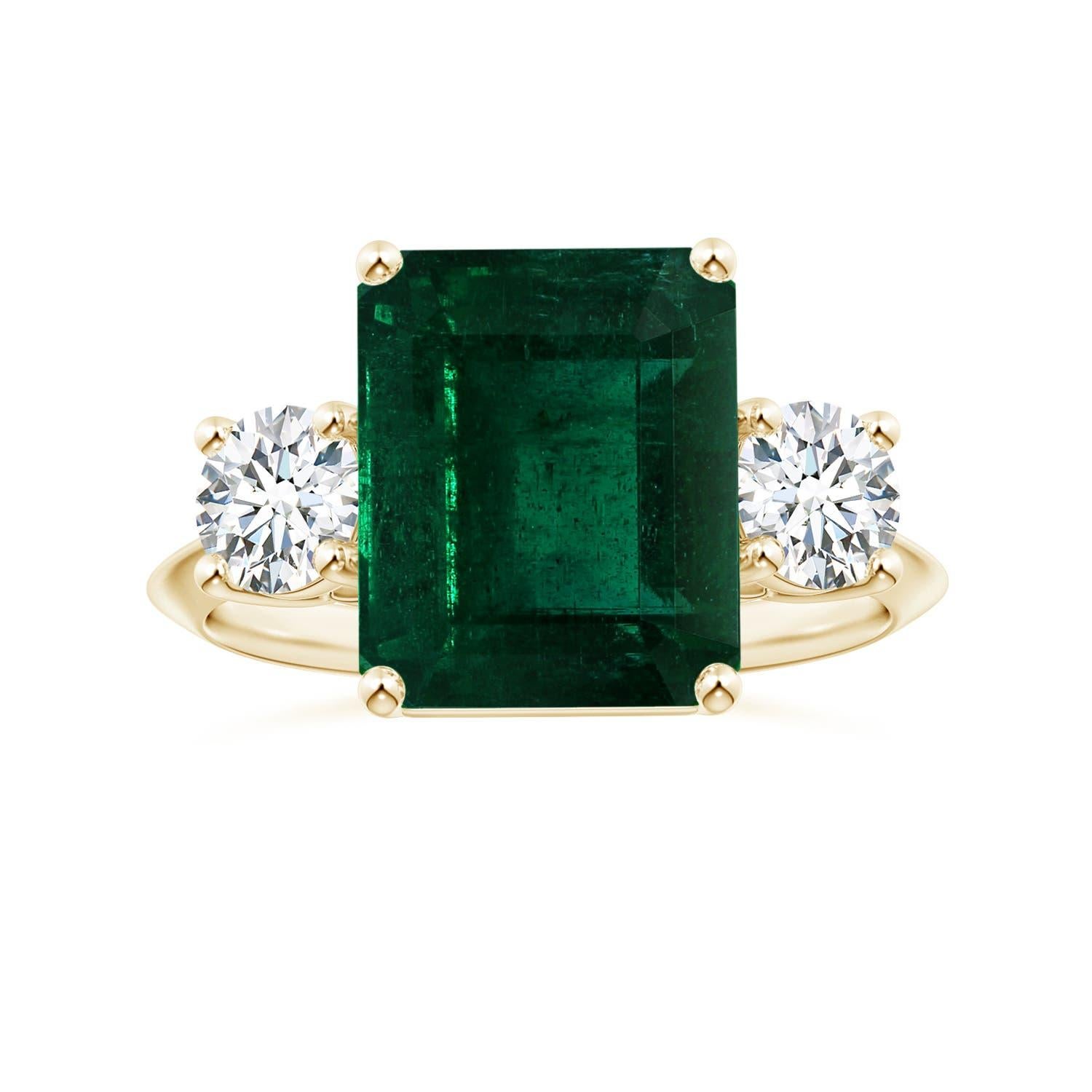 Anello con smeraldo a tre pietre con taglio a smeraldo di Angara Nature certificato GIA in oro 14K in vendita 3