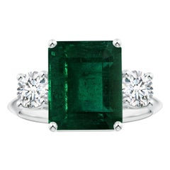 Angara Anillo de oro de 14 quilates con tres esmeraldas naturales con certificado GIA