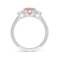 Angara Anillo Natural de Cuarzo Rosa de Tres Piedras Ovalado Certificado GIA 2,33ct Oro de 14K