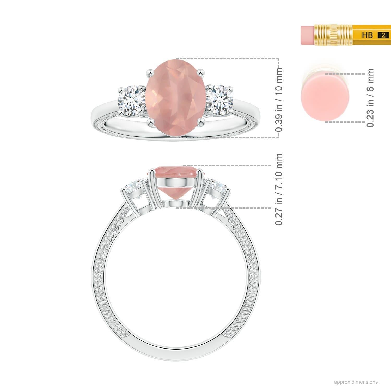 Bague en or 14K Angara Natural GIA Certified Three Stone Oval 2.33ct Rose Quartz Ring Pour femmes en vente