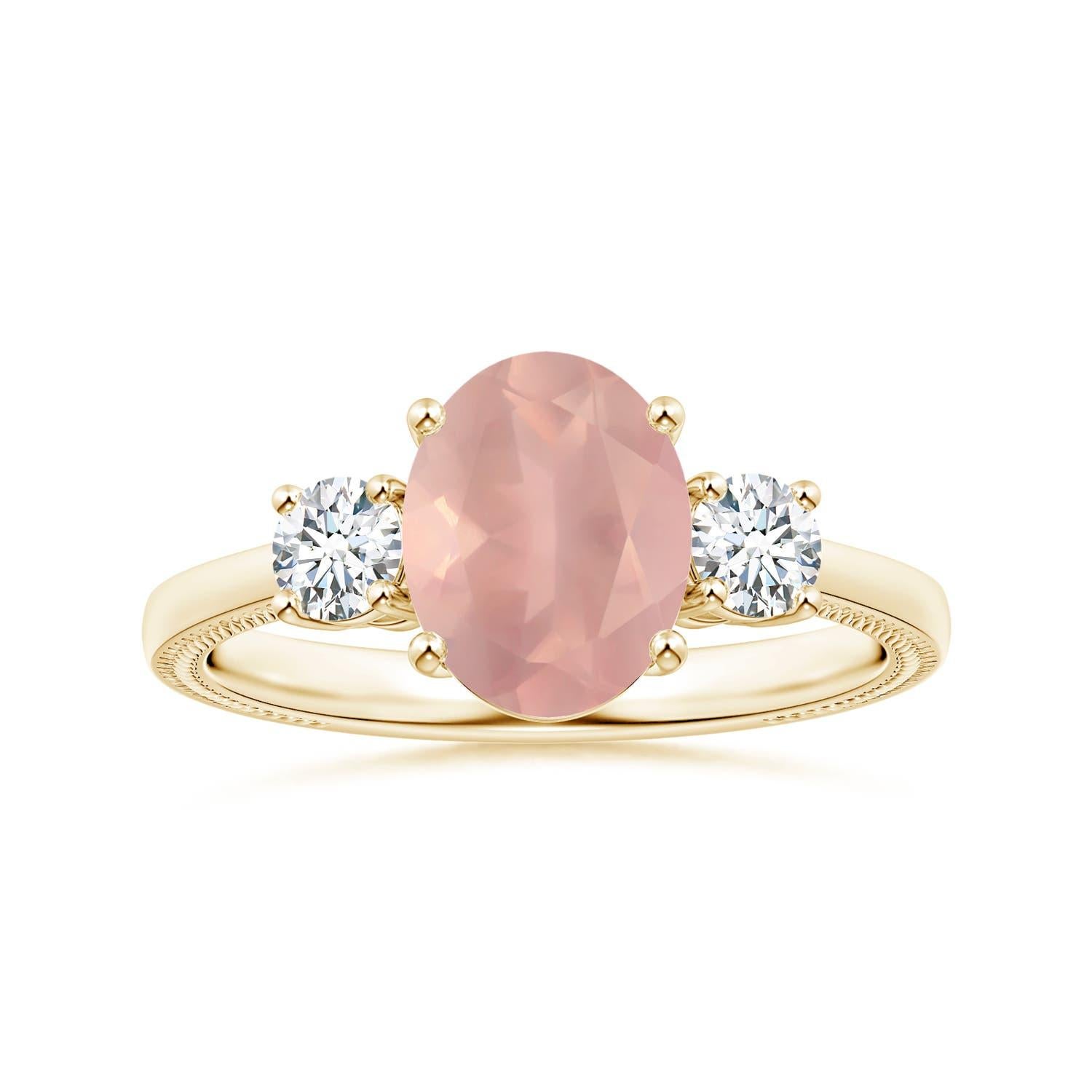 Bague en or 14K Angara Natural GIA Certified Three Stone Oval 2.33ct Rose Quartz Ring en vente 3