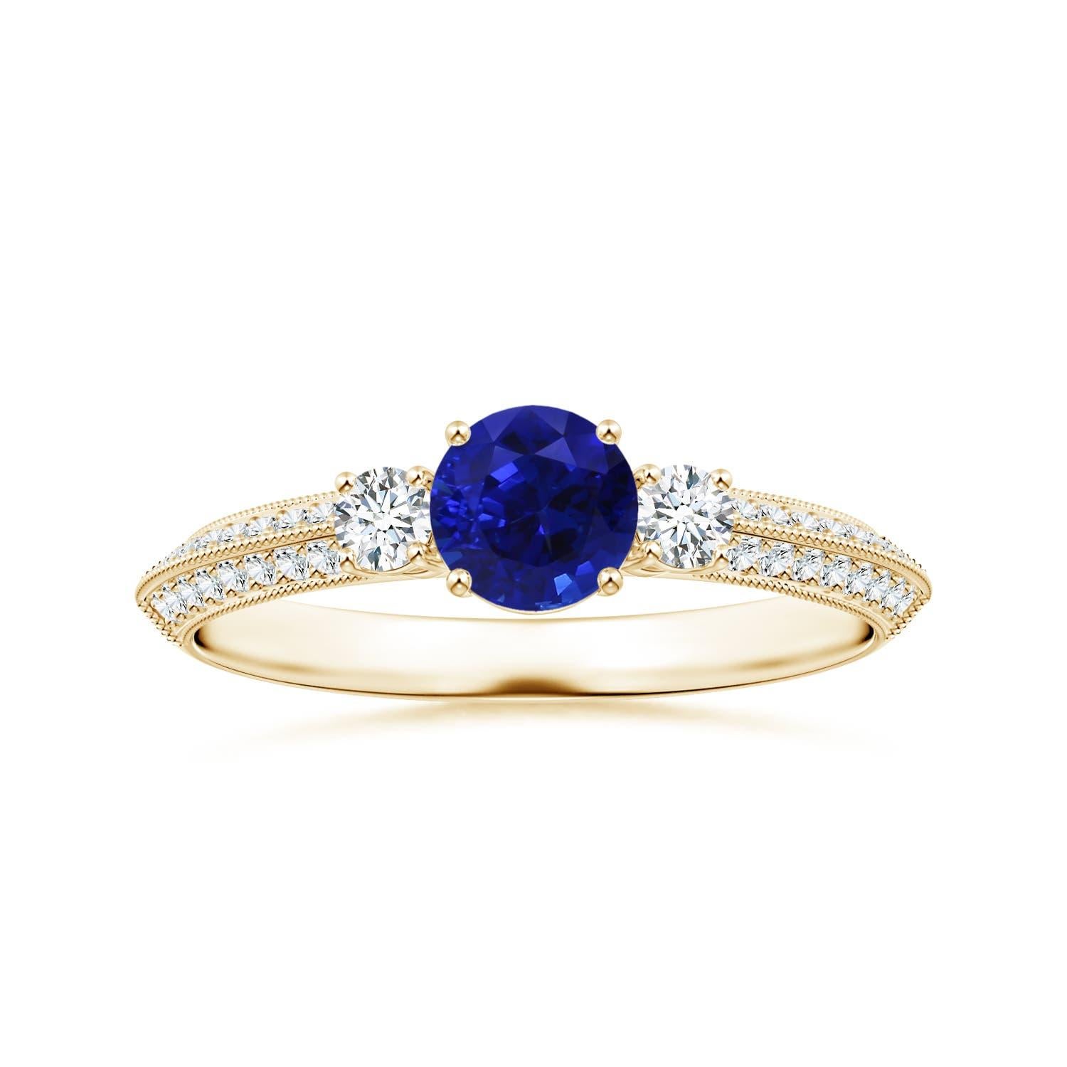 Angara Bague en or 14 carats avec saphir à trois pierres certifié GIA pour femme en vente 3