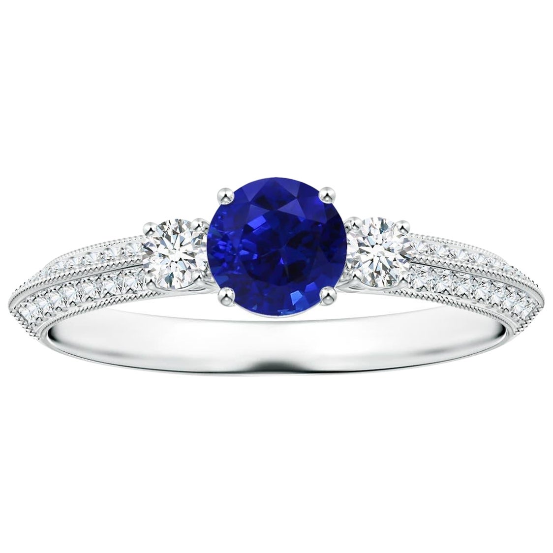 Anello con tre pietre di zaffiro naturale certificato GIA di Angara in oro 14K per donna