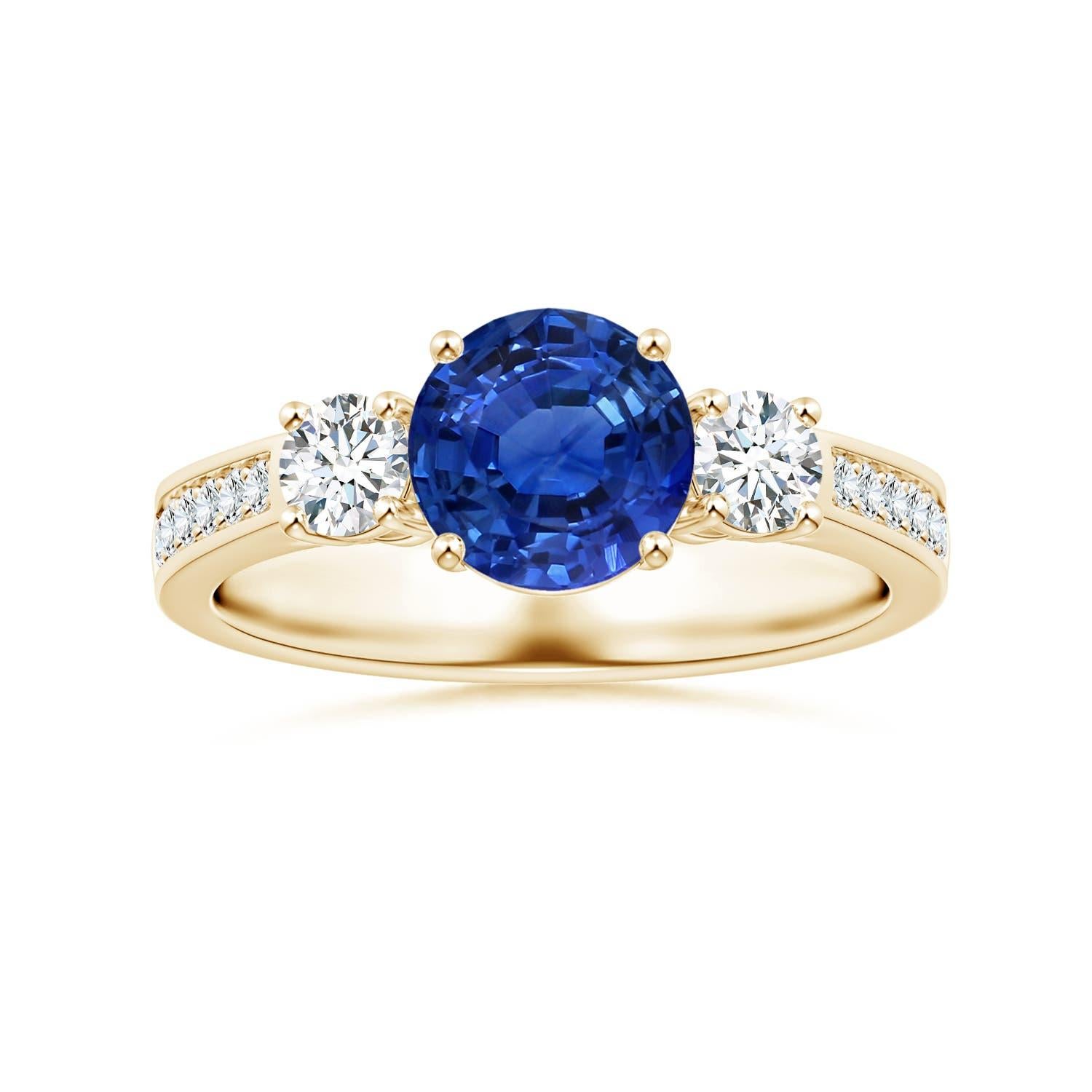 Anello con tre pietre di zaffiro e diamante in oro 14 carati con certificato GIA di Angara Nature in vendita 3