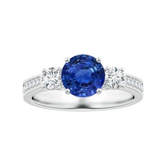 Anello con tre pietre di zaffiro e diamante in oro 14 carati con certificato GIA di Angara Nature