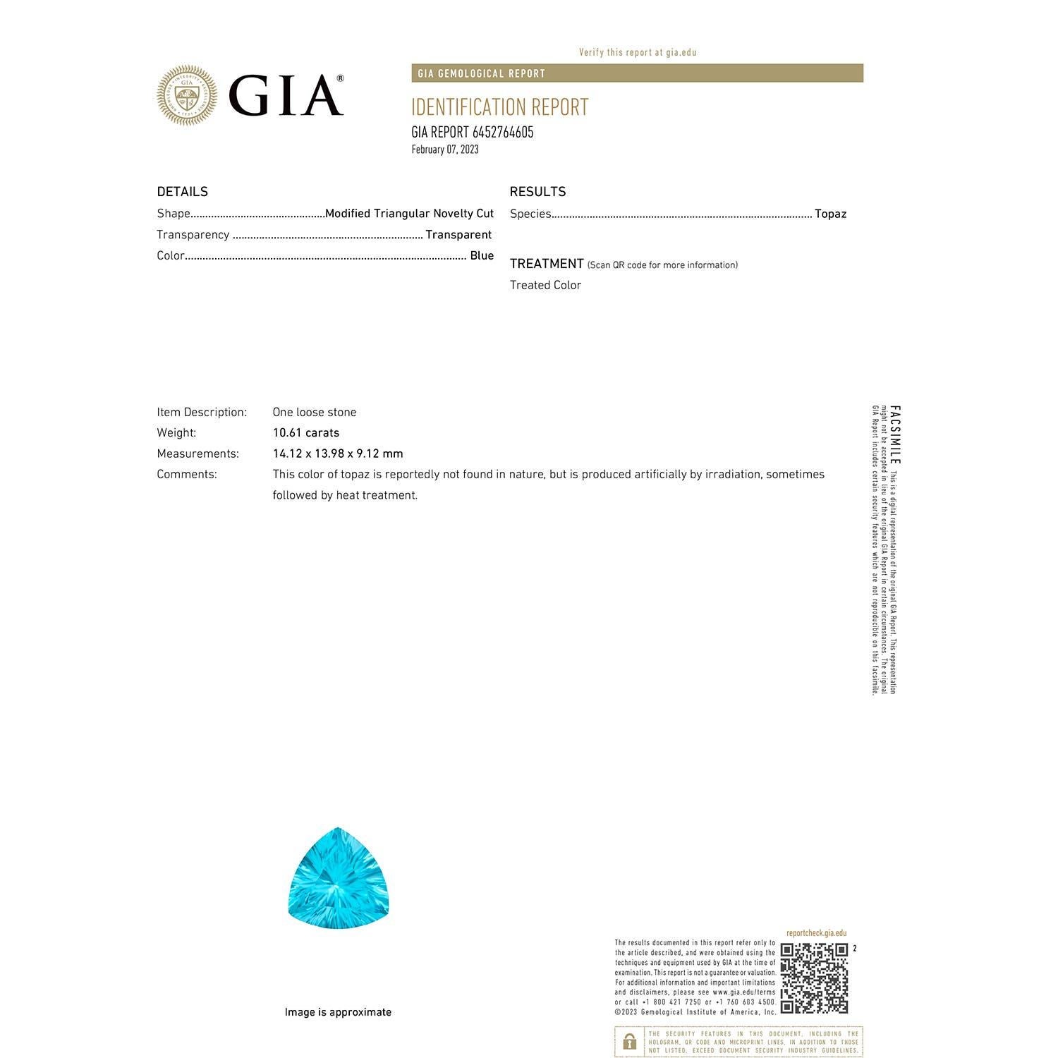 Angara Natural GIA zertifiziert Billion 10,61 ct Schweizer Blau Topas Anhänger 14K Gold (Moderne) im Angebot