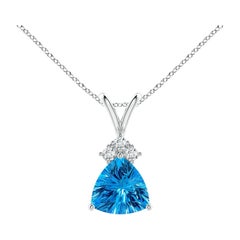 Angara Natural GIA Certified Trillion 10.61 ct Swiss Blue Topaz Pendant 14K Gold