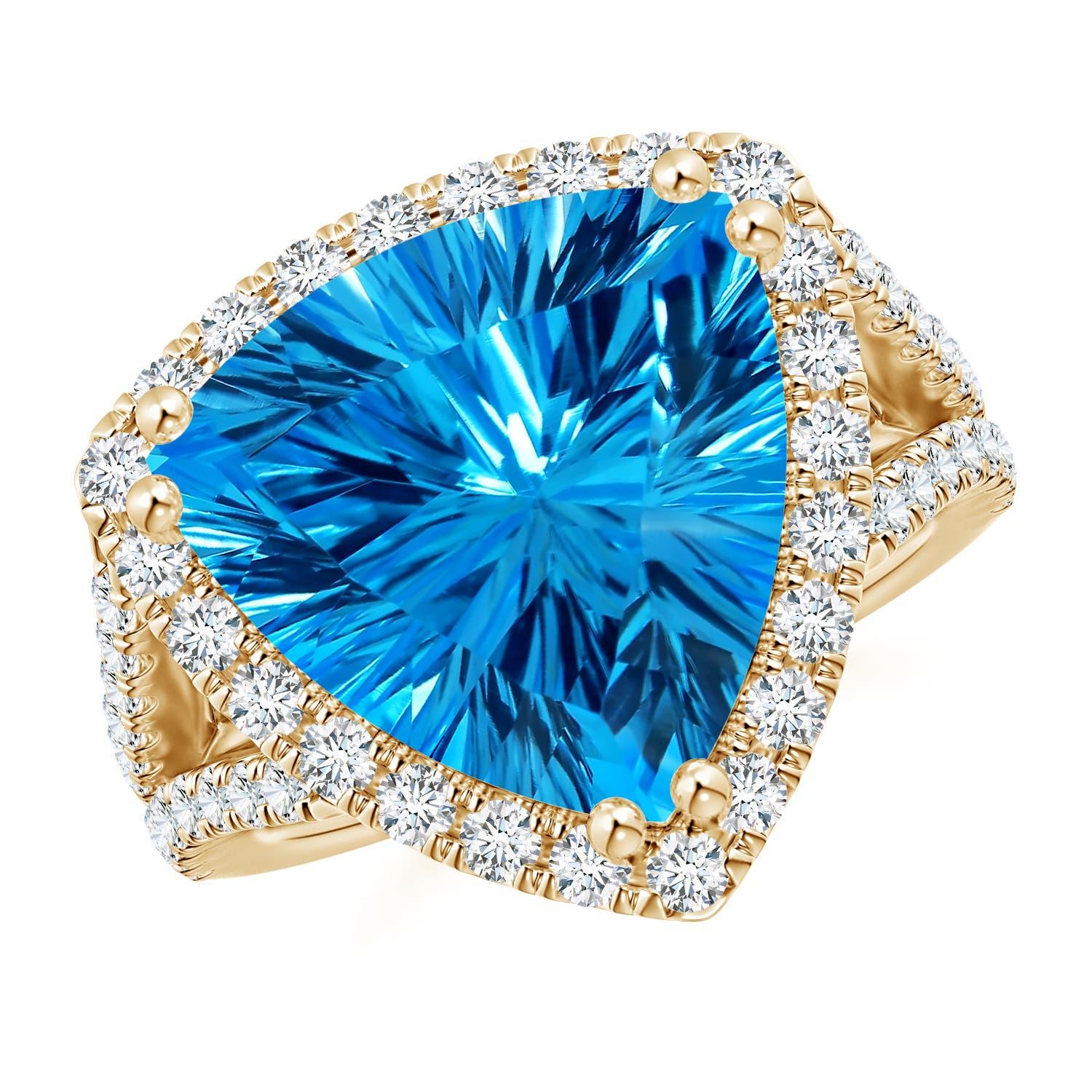 Angara Bague en or 14K avec topaze bleue suisse de 10,61 ct certifiée GIA Trillion Naturel en vente 5