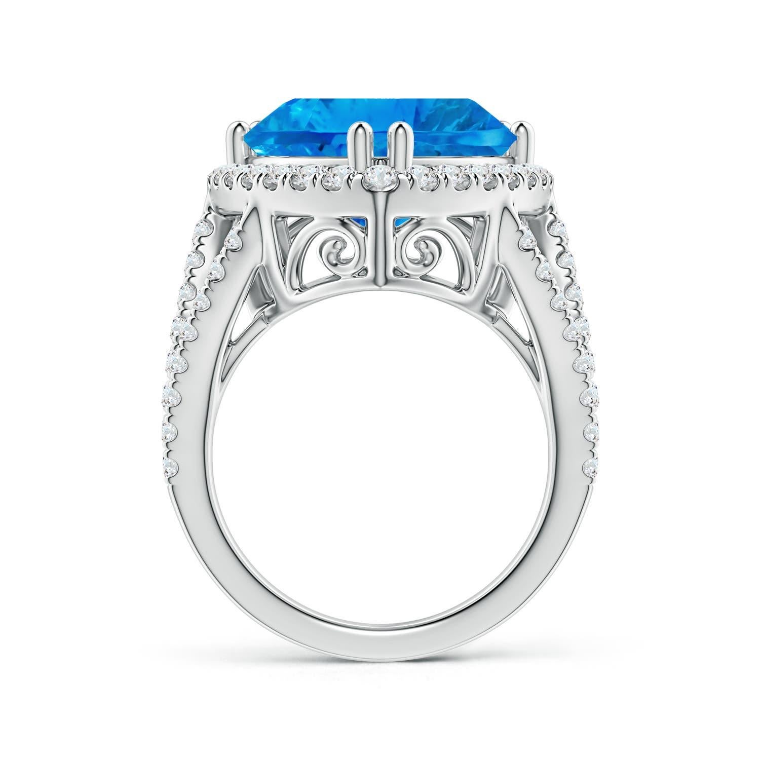 Taille trillion Angara Bague en or 14K avec topaze bleue suisse de 10,61 ct certifiée GIA Trillion Naturel en vente