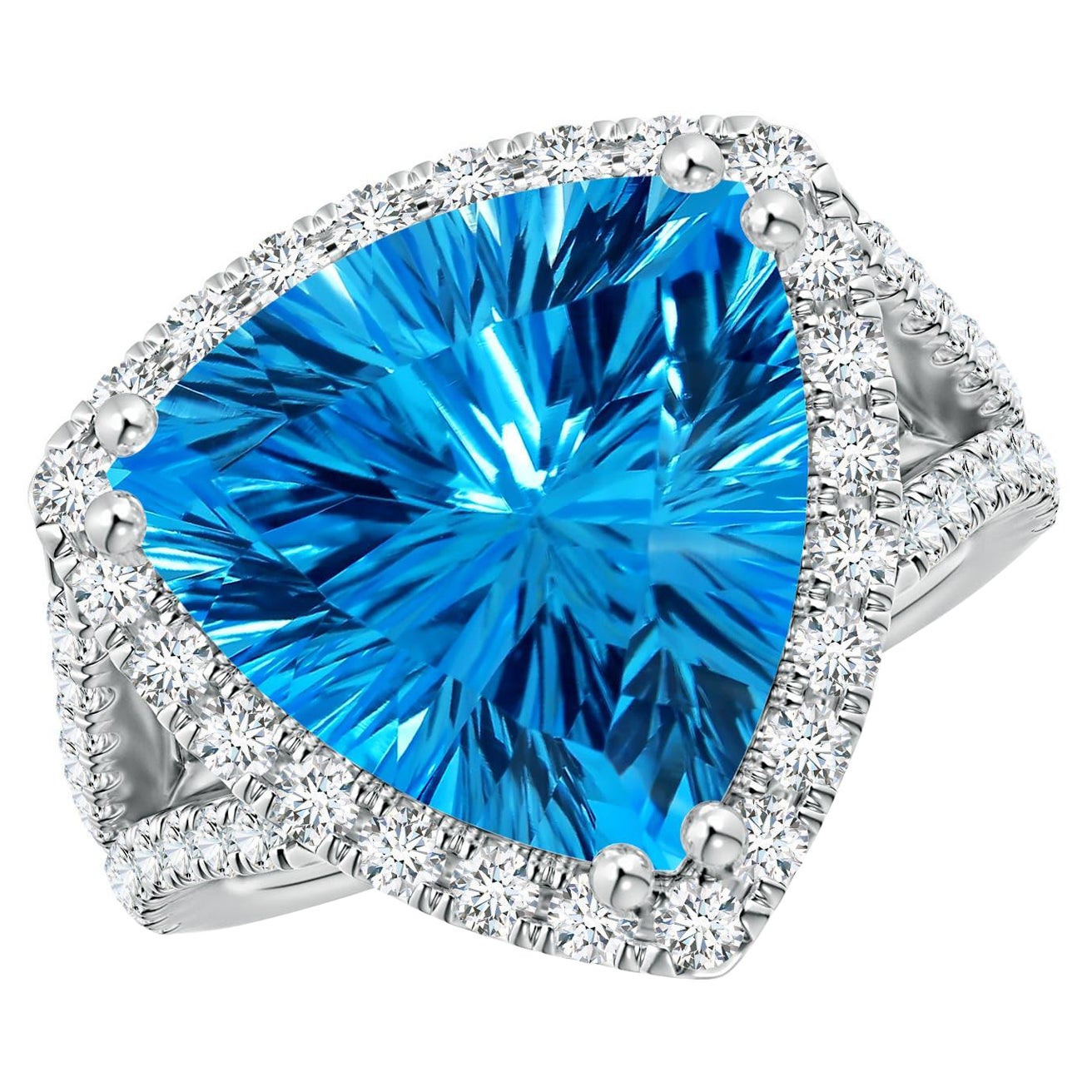 Anello Angara Nature certificato GIA Trillion da 10,61 carati in oro 14K con topazio blu svizzero
