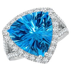 Anillo de oro de 14 quilates con topacio azul suizo de 10,61 quilates, natural y certificado por el GIA Angara