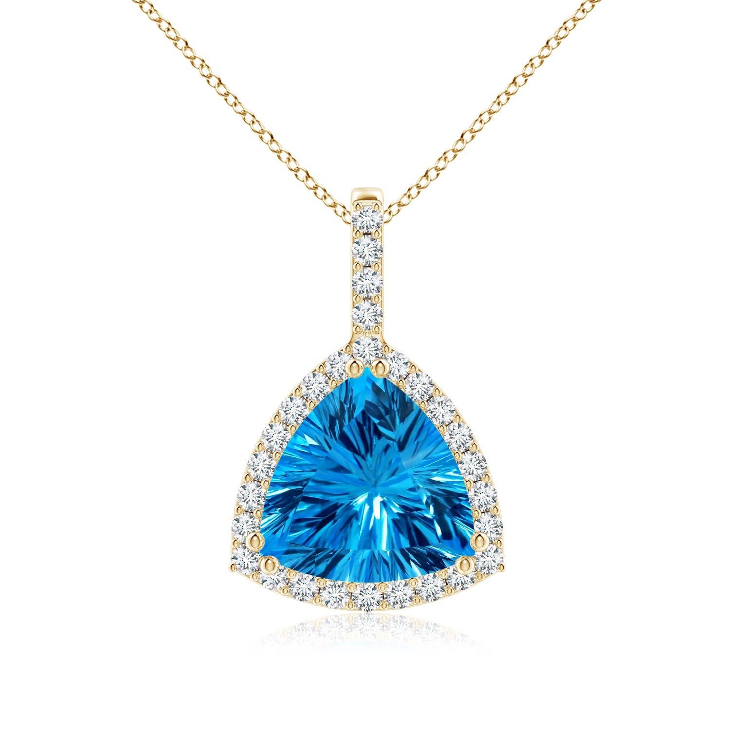 Ciondolo di Topazio Blu Svizzero di Angara Nature certificato GIA Trillion da 10,61 carati in oro 14K in vendita 3