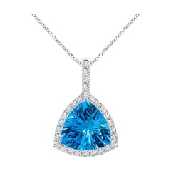 Angara Natural GIA Certified Trillion 10.61ct Swiss Blue Topaz Pendant 14K Gold
