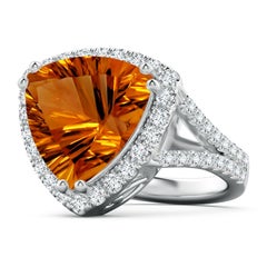 Angara Natural GIA Certified Trillion 8.32 ct Citrine Cocktail Ring in 14K Gold