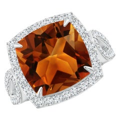 Angara natürlichen GIA zertifiziert Vintage Kissen 6,29 ct Citrin Ring in 14K Gold