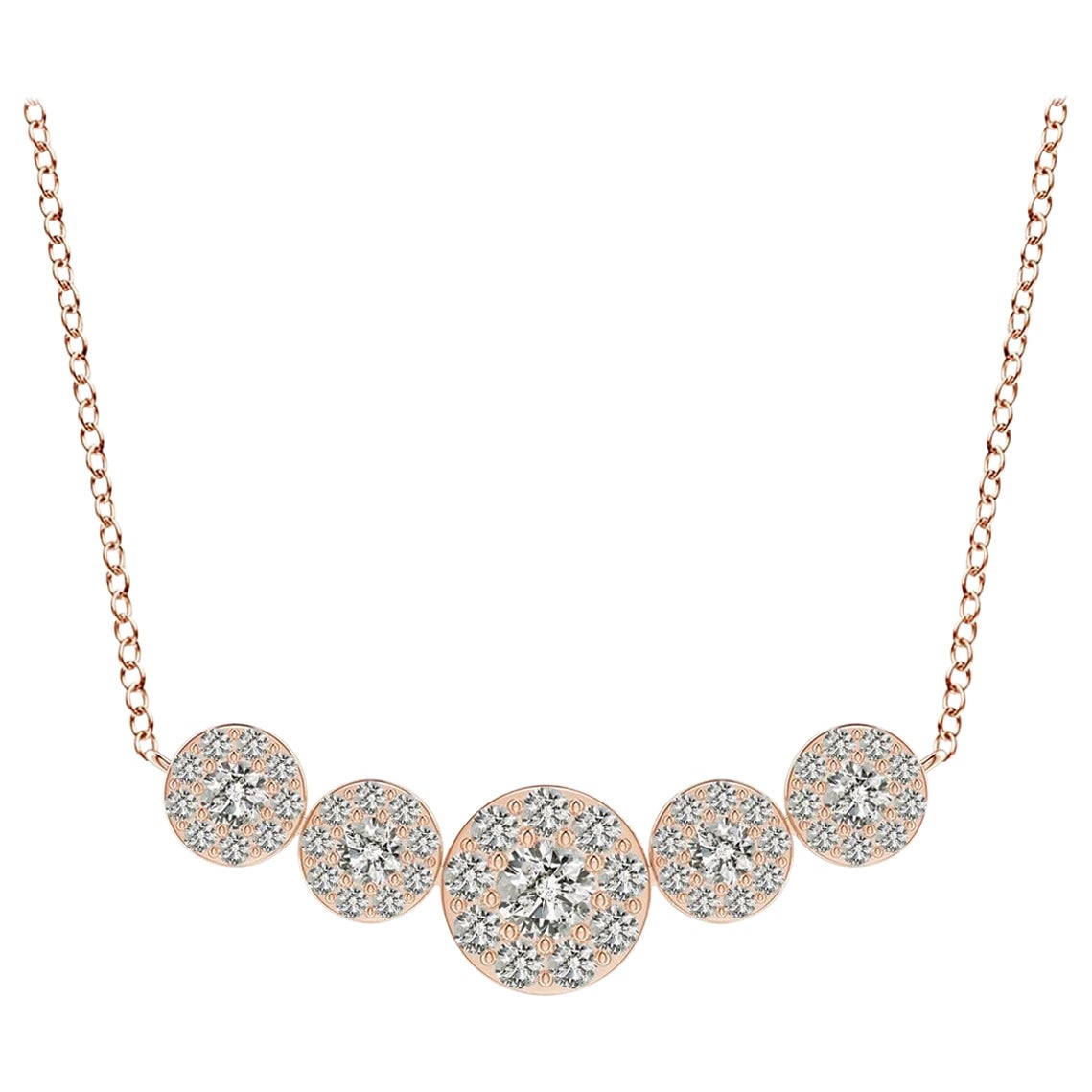 Angara Natural Graduated Five Stone Diamond Halo Necklace in 14K Rose Gold