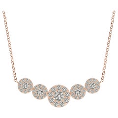Angara Natural Graduated Five Stone Diamond Halo Necklace in 14K Rose Gold